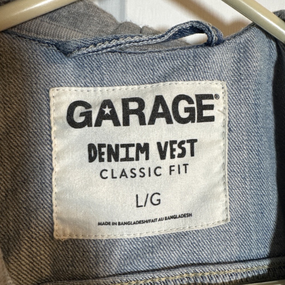 Garage Denim Vest Hoodie Jacket Women's L Gray Sleeves Classic Fit Jean - Picture 2 of 5